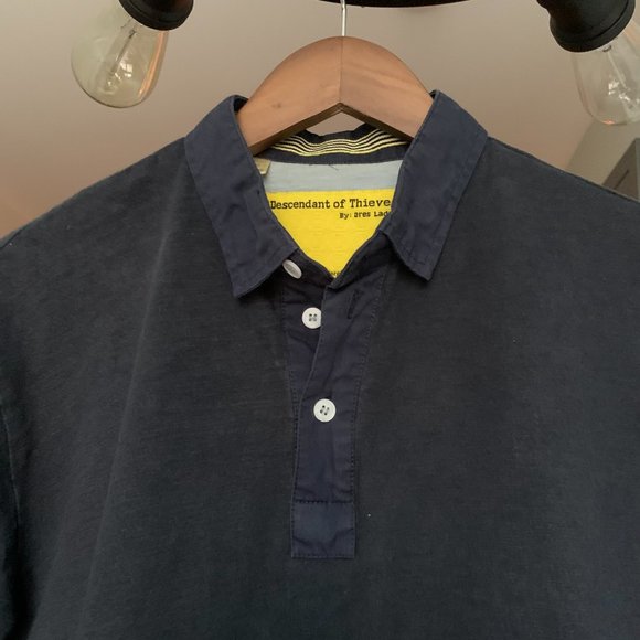 Descendent of Thieves Blue and Green Block Print Collared Shirt - Picture 4 of 5